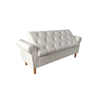 62 Inch Tufted Button Storage Bench Modern Fabric Ottoman Rolled Arm Design for Bedroom Living Room Foyer Beige