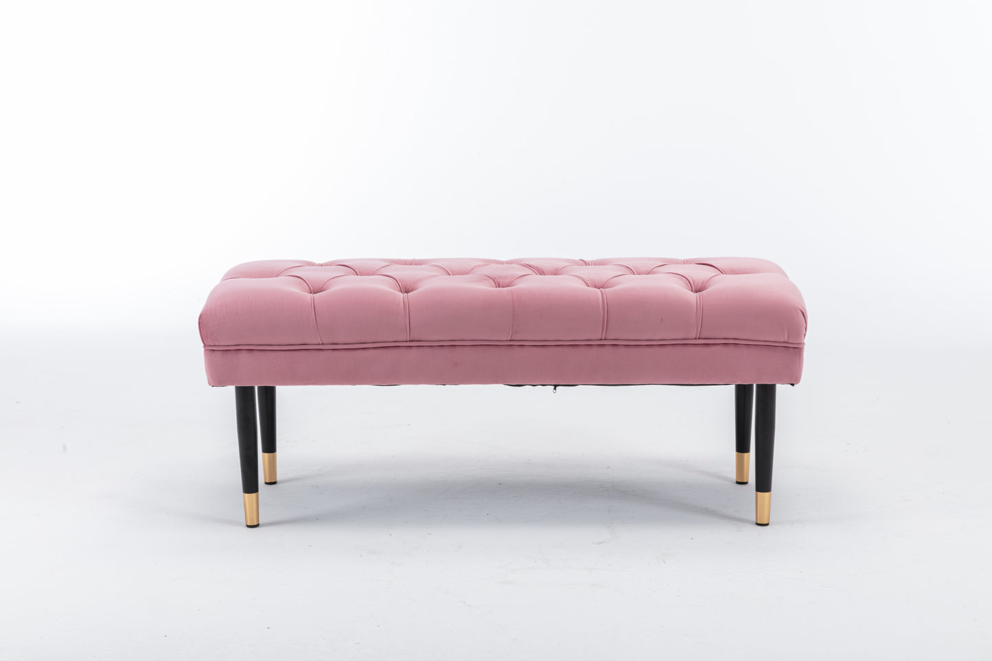 Tufted Velvet Ottoman Bench Modern Upholstered Footstool with Metal Legs for Living Room Entryway Bedroom Pink