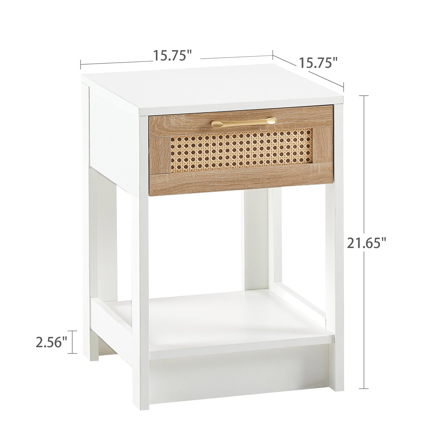 15.75 Inch Rattan End Table with Drawer Modern Nightstand Side Table for Living Room Bedroom White