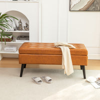 Brown Leather Storage Bench for Bedroom Entryway 43.3" Stylish Ottoman at Foot of Bed