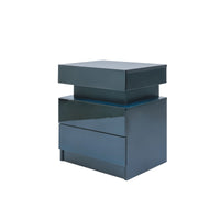 Modern Black LED Nightstand with Glossy Drawers Bedside Table for Bedroom Storage