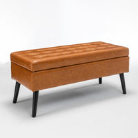 Brown Leather Storage Bench for Bedroom Entryway 43.3" Stylish Ottoman at Foot of Bed