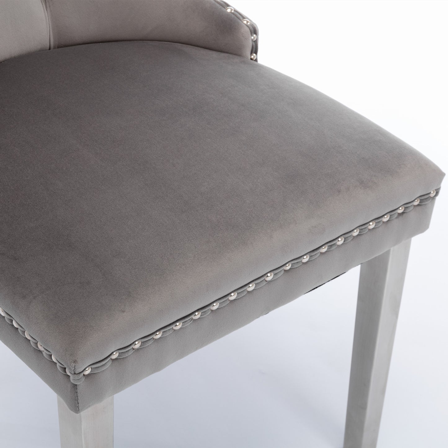 Modern High-end Tufted Solid Wood Velvet Upholstered Dining Chair with Chrome Legs and Nailhead Trim Set of 2 Gray