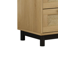 30.31 Inch 3-Drawer Storage Cabinet Rope Woven Drawers for Bedroom Living Room Dining Room Hallways Oak Finish