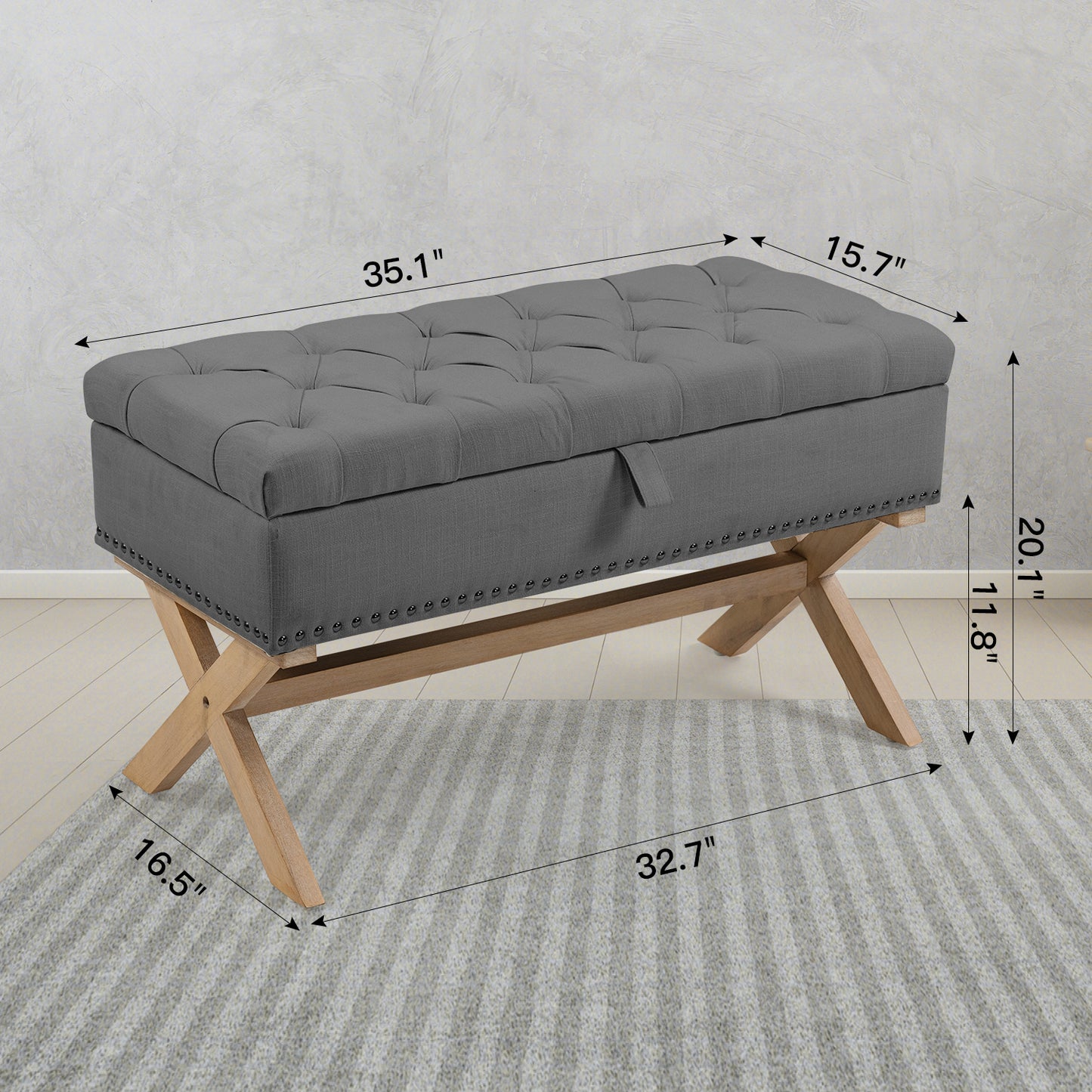 35 Inch Button-Tufted Linen Storage Ottoman Bench Stylish Storage Solution for Living Room Bedroom Entryway