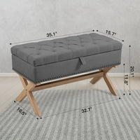 35 Inch Button-Tufted Linen Storage Ottoman Bench Stylish Storage Solution for Living Room Bedroom Entryway