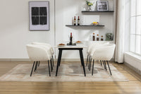 Set of 2 Ivory Boucle Fabric Dining Chairs with Black Metal Legs Modern Home Furniture