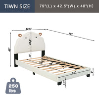 Upholstered Twin Platform Bed for Kids with Sheep Headboard White Wooden Frame No Box Spring Needed