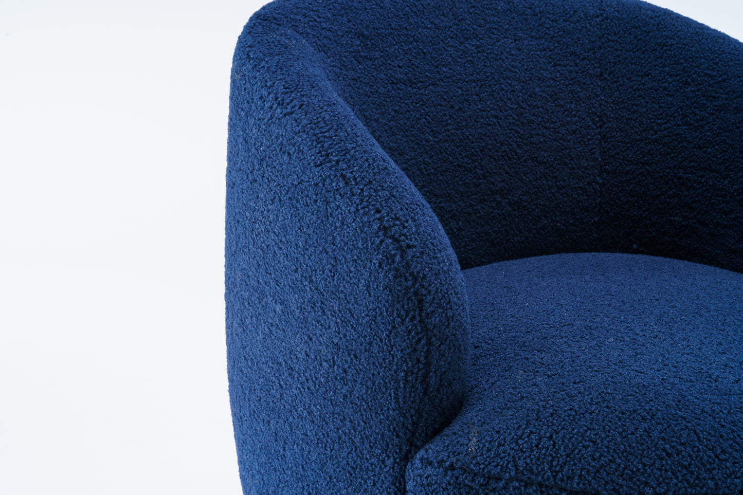 Teddy Fabric Swivel Accent Armchair Barrel Chair Dark Blue with Black Powder Coating Metal Ring