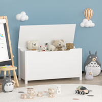 Kids Wooden Toy Box Storage with Safety Hinged Lid for Ages 2 and Up White