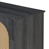 Retro 3-Door Accent Cabinet with Rattan Doors and Metal Handles for Living Room and Hallway Antique Black