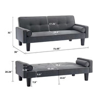 Futon Sofa Bed Convertible Couch with Armrests Modern Linen Folding Recliner Sleeper Set Solid Wood Legs