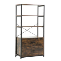 Industrial 62.7 in Tall Bookshelf with File Cabinet Drawers 4 Tier Freestanding Storage Home Office Organizer Rustic Vintage Brown