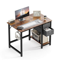 Modern Simple Style Home Office Writing Desk with 2-Tier Drawers Vintage Rustic Design 40 Inch Storage Solution