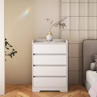 Modern 4 Drawer Dresser - Handle-Free White Wooden Chest, Waterproof Storage Cabinet for Bedroom, Living Room, Entryway, Office