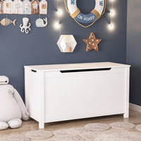 Kids Wooden Toy Box Storage with Safety Hinged Lid for Ages 2 and Up White