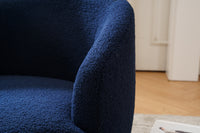 Teddy Fabric Swivel Accent Armchair Barrel Chair Dark Blue with Black Powder Coating Metal Ring