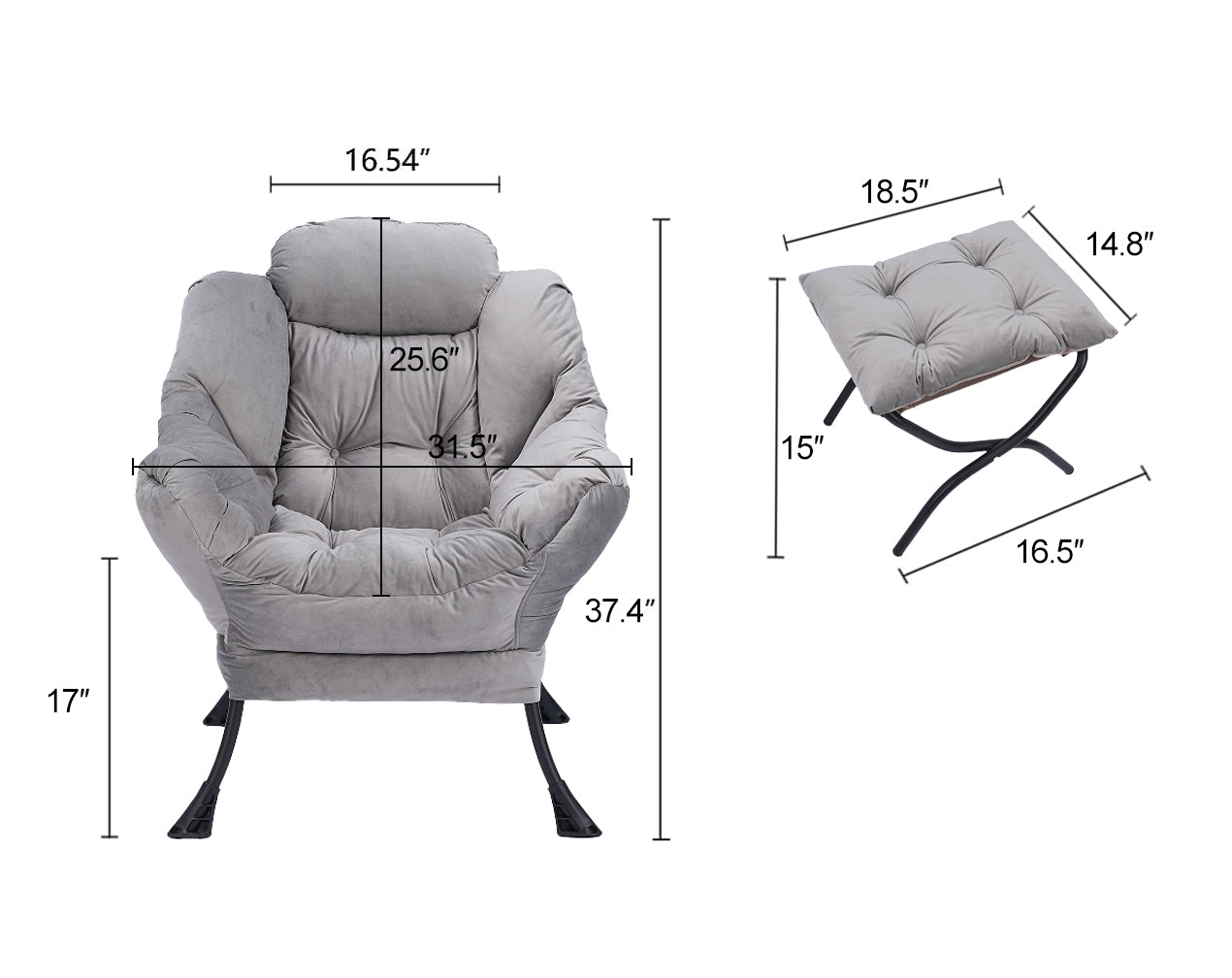 Modern Cotton Fabric Lazy Chair, Accent Contemporary Lounge Chair, Single Steel Frame Leisure Sofa Chair With Armrests And A Side Pocket