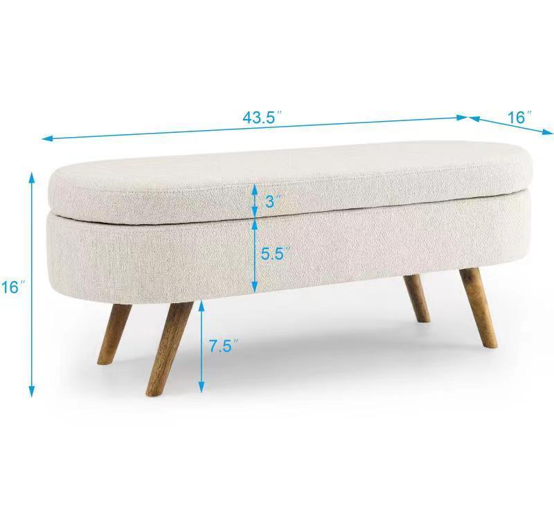 Ottoman Storage Bench with Rubber Wood Legs Beige Upholstered Furniture 43.5 Inchx16 Inchx16 Inch for Living Room Bedroom Entryway