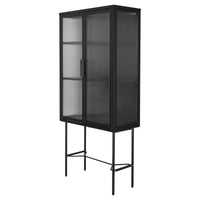 Elegant Floor Cabinet with 2 Tempered Glass Doors Adjustable Shelves Dust-Free Easy Assembly Black Living Room Display Storage