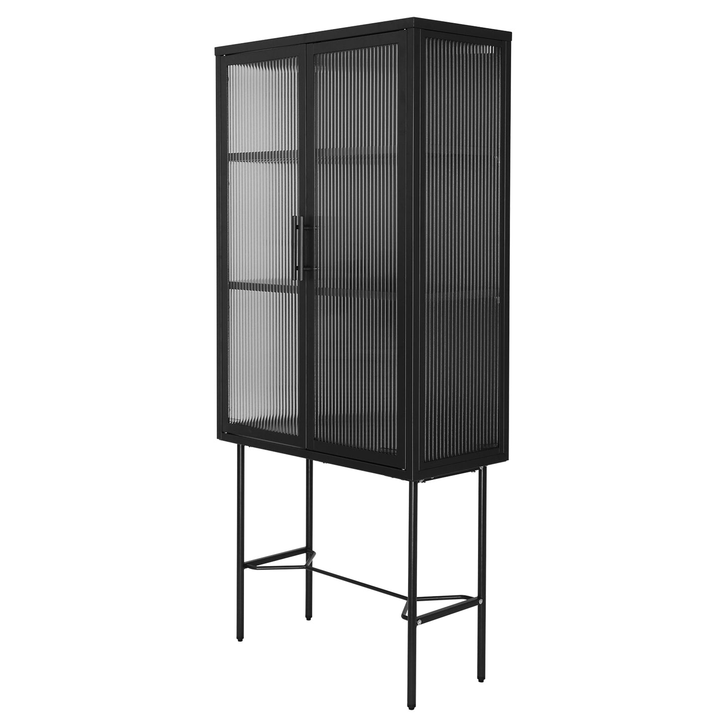 Elegant Floor Cabinet with 2 Tempered Glass Doors Adjustable Shelves Dust-Free Easy Assembly Black Living Room Display Storage