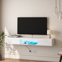 Floating TV Stand Wall Mounted, 63 Modern TV Cabinet with 20 Color LEDs, Entertainment Center for 55-65 Inch TV, White Finish