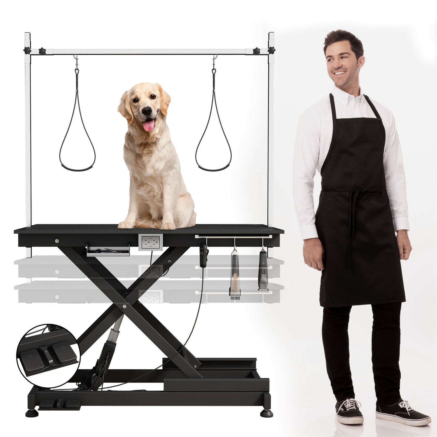 Electric Pet Grooming Table, Deluxe Adjustable Height 8” to 36”, 110V/220V, Professional Recommended, Black Color