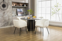 Set of 2 Ivory Boucle Fabric Dining Chairs with Black Metal Legs Modern Home Furniture