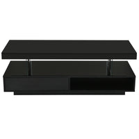 Modern LED Coffee Table with Storage and Display Shelves, Black Center Table with 2 Drawers for Living Room