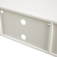 Rattan TV Cabinet with Color Changing Light Strip Double Sliding Doors Adjustable Shelf Metal Legs for Living Room White