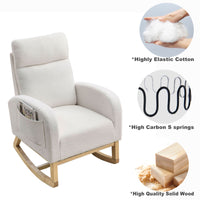 Modern Accent High Backrest Lounge Arm Rocking Chair with Two Side Pockets Teddy White Ivory