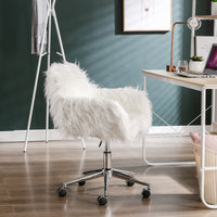 Modern Faux Fur Home Office Chair, Fluffy Chair For Girls, Makeup Vanity Chair