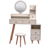 Stylish Vanity Table with Cushioned Stool Touch Control LED Mirror Large Storage Cabinet 5 Drawers Adjustable Length Makeup Furniture