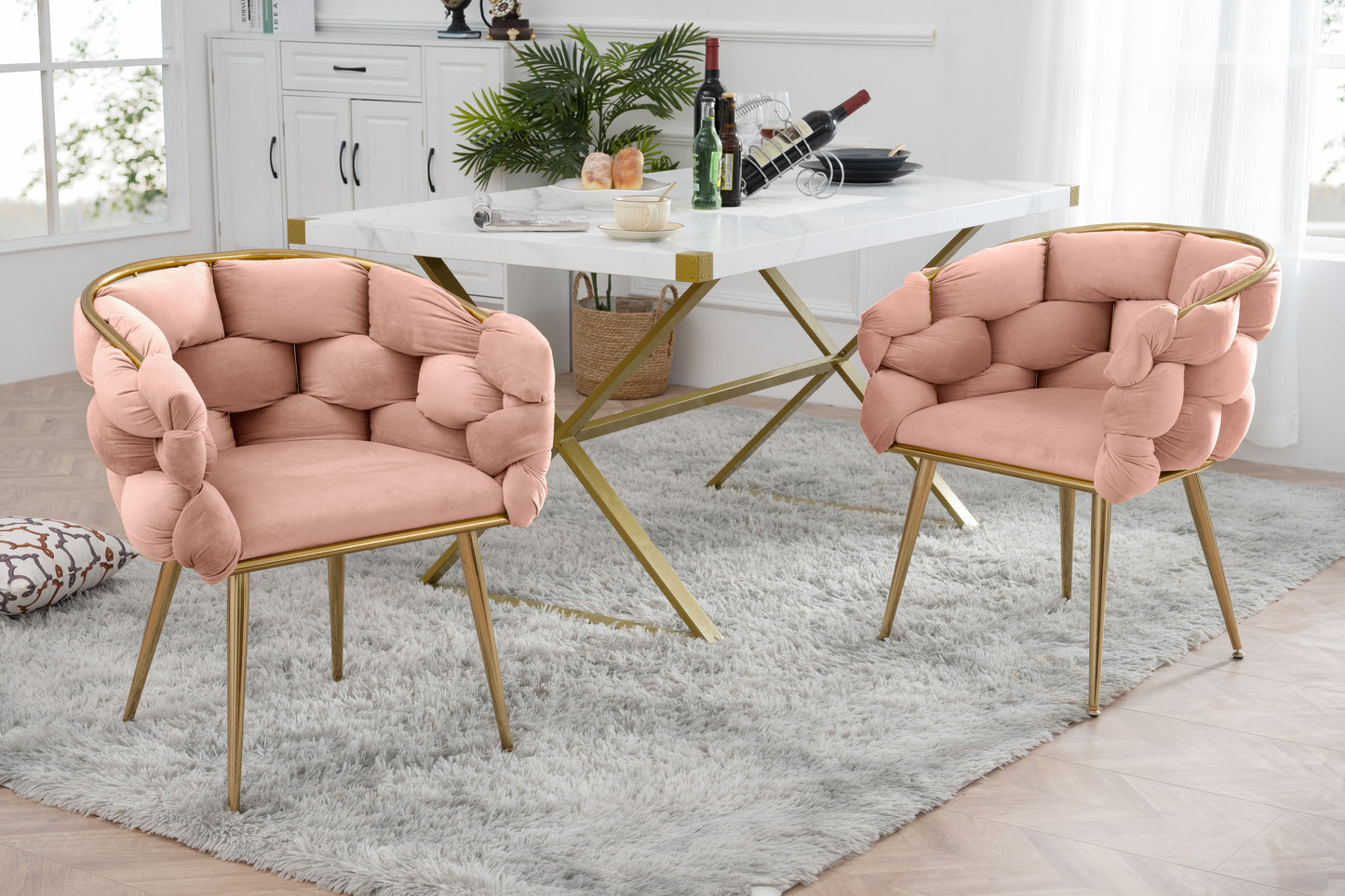 Luxury Velvet Single Sofa Chair Set of 2 Modern Simple Leisure Pink for Bedroom Dresser Stool Manicure Table Back Chair