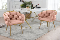 Luxury Velvet Single Sofa Chair Set of 2 Modern Simple Leisure Pink for Bedroom Dresser Stool Manicure Table Back Chair