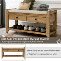 Multipurpose Entryway Storage Bench with Cushioned Seat and Drawers Old Pine Shoe Rack