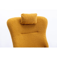 35.5 inch Rocking Chair with Pocket, Soft Teddy Fabric Rocking Chair for Nursery, Comfy Wingback Glider Rocker with Safe Solid Wood Base for Living Room Bedroom Balcony (TURMERIC)
