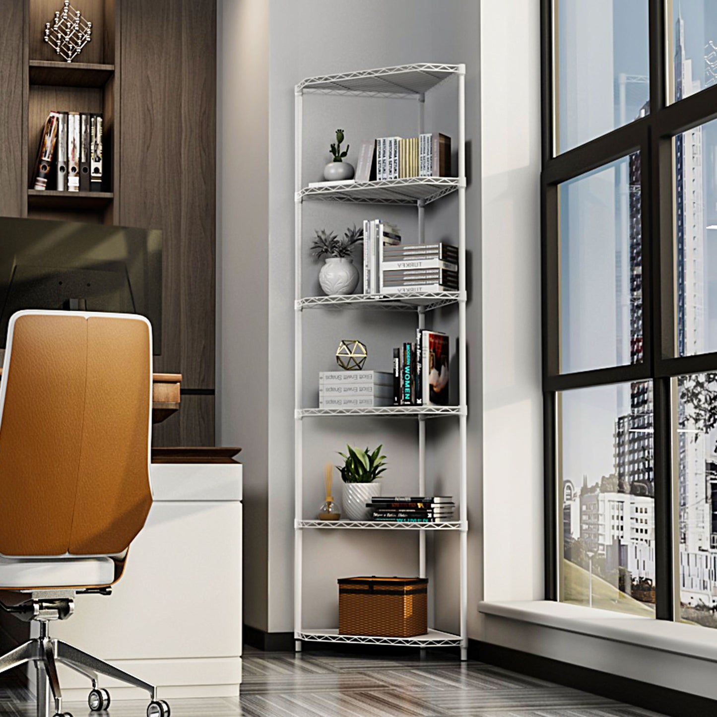 6 Tier Corner Wire Shelf Rack Adjustable Metal Heavy Duty Free Standing Storage Display for Bathroom Living Room Kitchen White