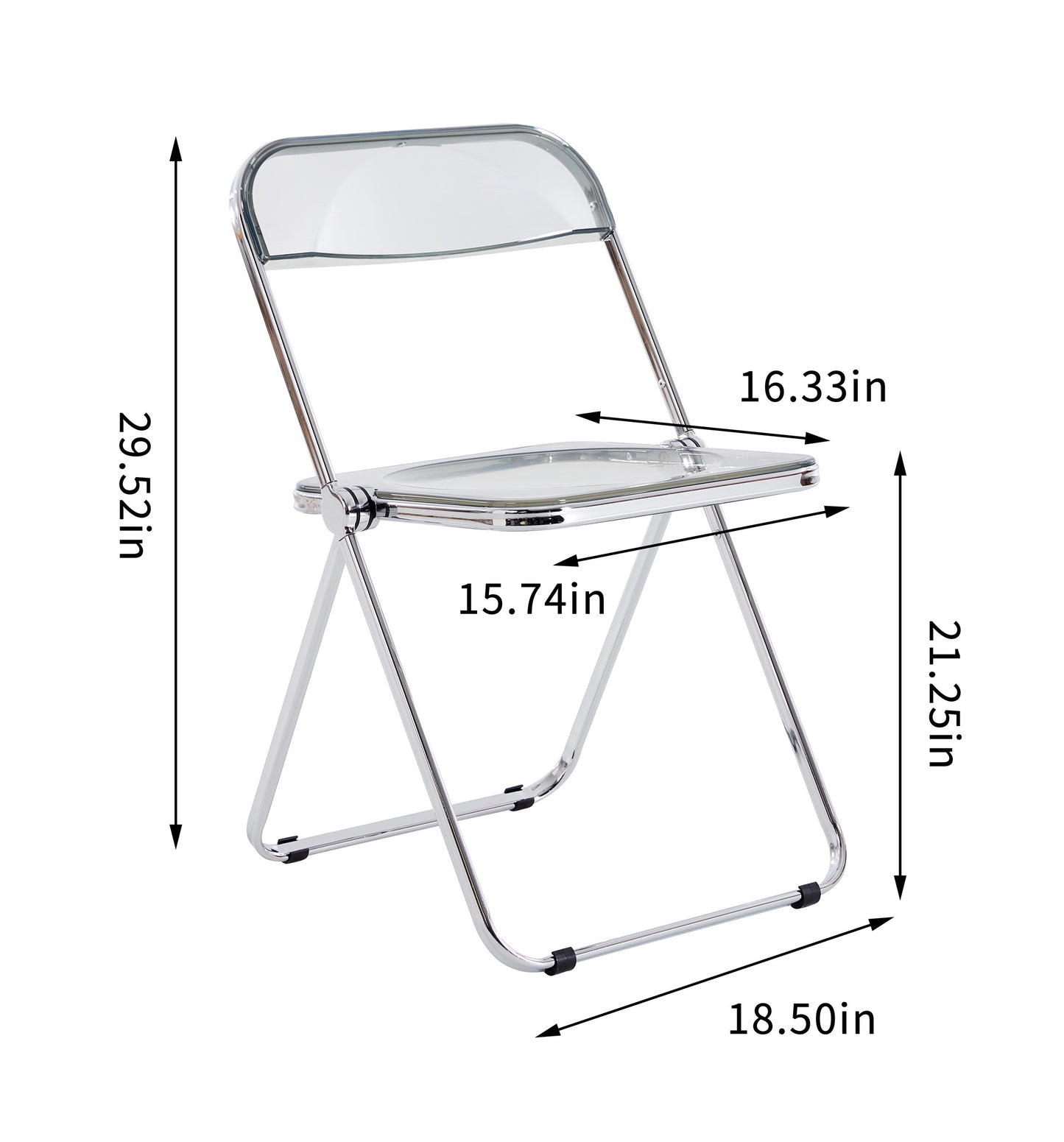 Gray Clear Transparent Folding Chair PC Plastic Living Room Seat Space Saving Design