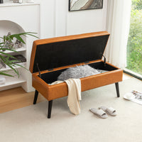 Brown Leather Storage Bench for Bedroom Entryway 43.3" Stylish Ottoman at Foot of Bed