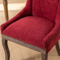 Ultra Side Dining Chair,Thickened fabric chairs with neutrally toned solid wood legs,Bronze nail head,Set of 2,Wine Red,Burgundy,SW1807WR