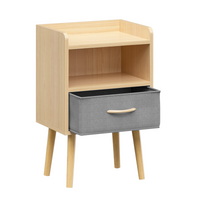 Collapsible Fabric Drawer Nightstand 2-Tier Storage End Table Wood Side Table with Storage Cabinet for Kids and Adults Oak