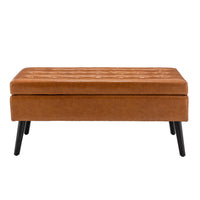 Brown Leather Storage Bench for Bedroom Entryway 43.3" Stylish Ottoman at Foot of Bed