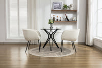 Set of 2 Ivory Boucle Fabric Dining Chairs with Black Metal Legs Modern Home Furniture