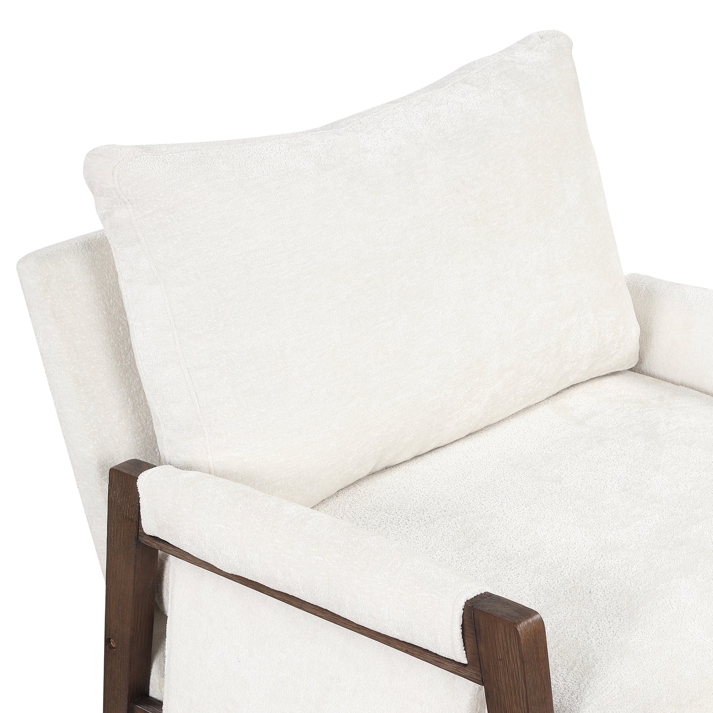 Mid-Century Modern Velvet Accent Chair Solid Wood Leisure Chair Thick Seat Cushion for Living Room Bedroom Studio White