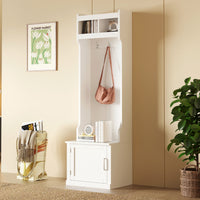 Sleek Minimalist Hall Tree with Storage Cabinet and 6 Hooks for Entryway and Living Room