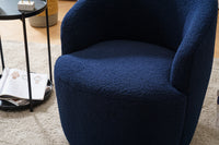 Teddy Fabric Swivel Accent Armchair Barrel Chair Dark Blue with Black Powder Coating Metal Ring