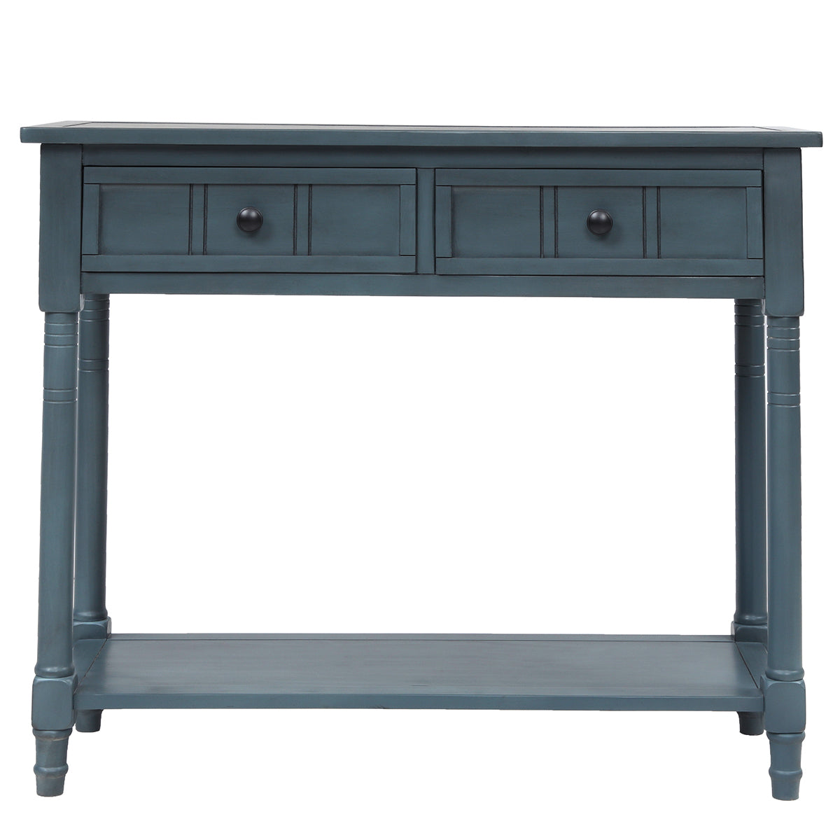Traditional Console Table with Two Drawers and Bottom Shelf in Navy Finish