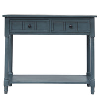 Traditional Console Table with Two Drawers and Bottom Shelf in Navy Finish
