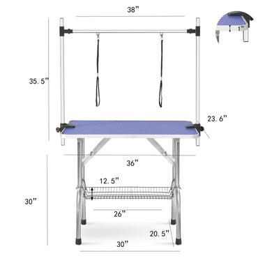 36 Inch Folding Dog Grooming Table Heavy Duty Stainless Steel Pet Grooming Table for Cats and Dogs